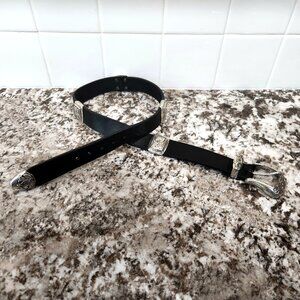 Brighton Concho Silver Plate and Black Leather Belt Size M Vintage made in USA